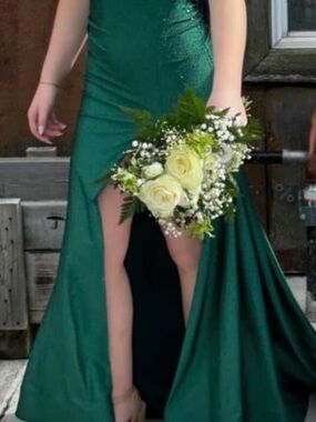 Sherri Hill Emerald Green Prom Gown with High Slit